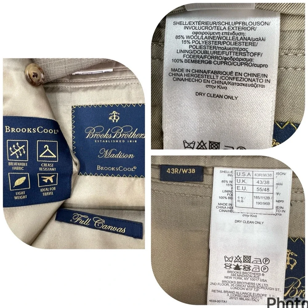Brooks Brothers Suit Mens 43R Wool Pleated Pants 37x32 (Unhemmed) Tan